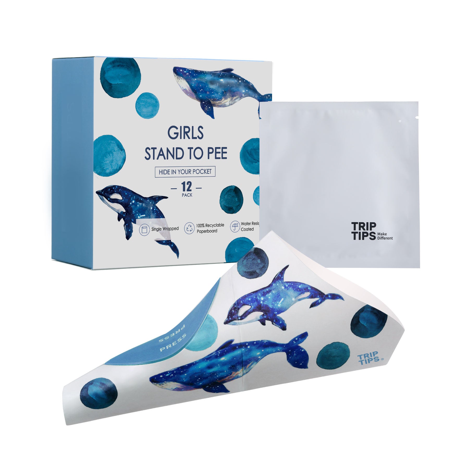 TRIPTIPS Female Urinal Disposable Female Urination Device Urinal for Women Foldable Pee Funnel for Women Waterproof Paper Stand and Pee Cup for Public Toilets, Traveling, Camping (Pack of 12)