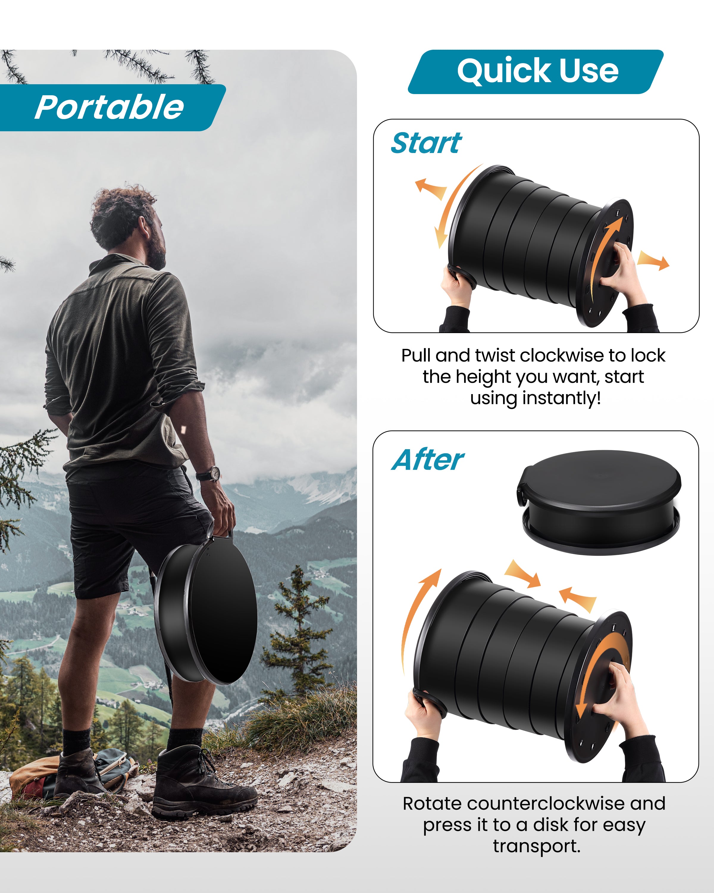 TRIPTIPS Upgrade Retractable Portable Toilet Travel Toilet Adjustable Height Camping Toilet Portable Potty for Adults Kids, Foldable Portable Toilet for Camping/Car