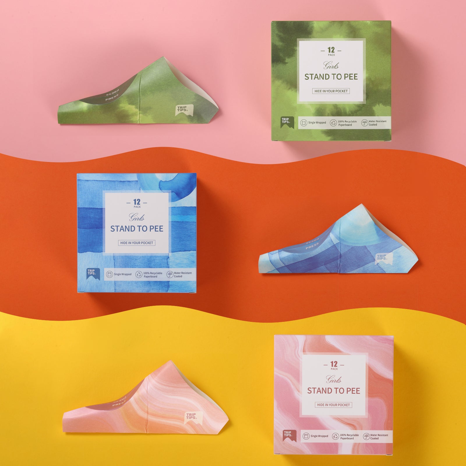 TRIPTIPS Female Urinal Disposable Female Urination Device Urinal for Women Foldable Pee Funnel for Women Waterproof Paper Stand and Pee Cup for Public Toilets, Traveling, Camping (Pack of 12)