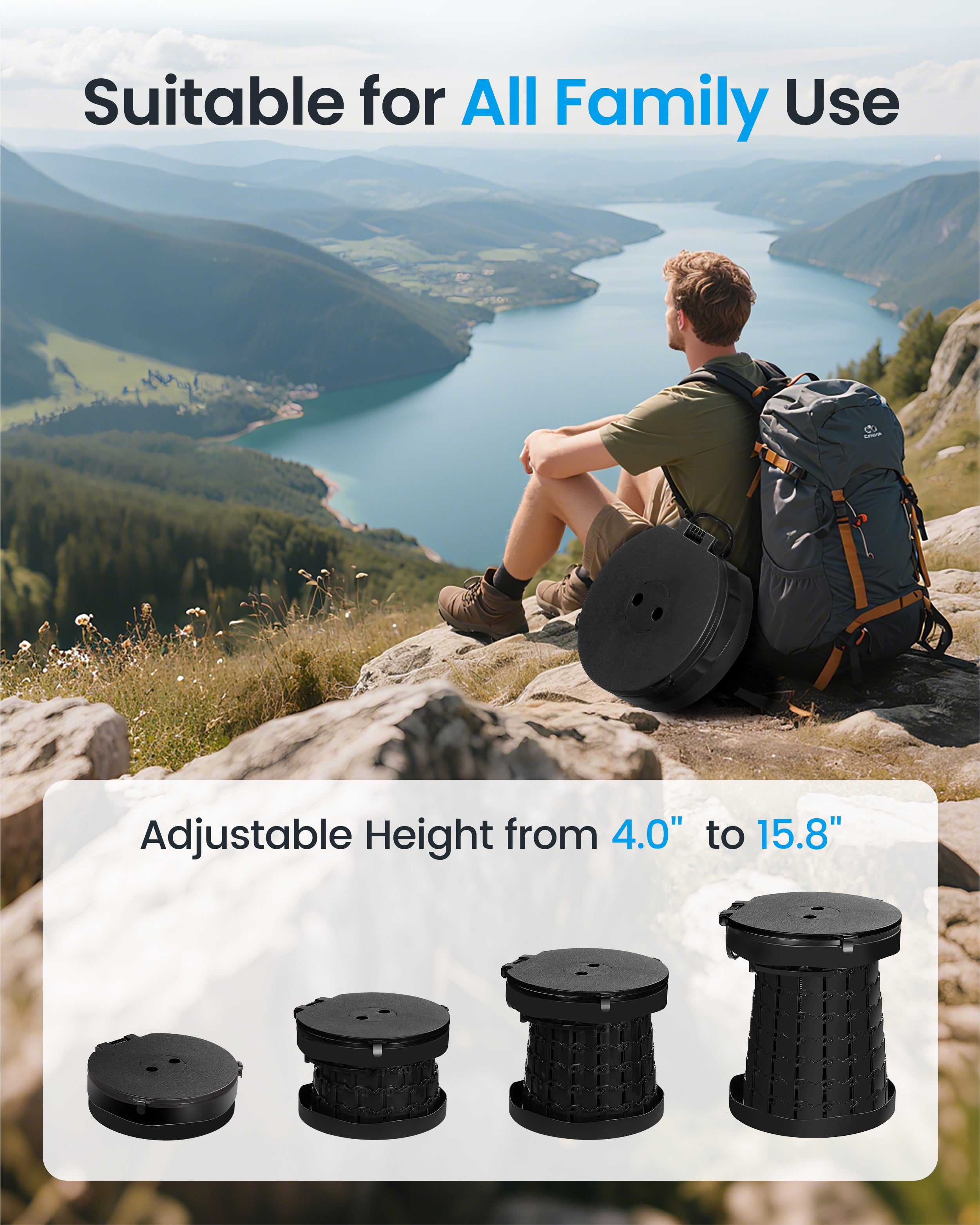 TRIPTIPS 2025 New Upgrade Retractable Portable Toilet Foldable with Soft Cushion Height Adjustable Travel Toilet for Car Camping Toilet Porta Potty for Adults and Kids, Portable Toilet for Camping