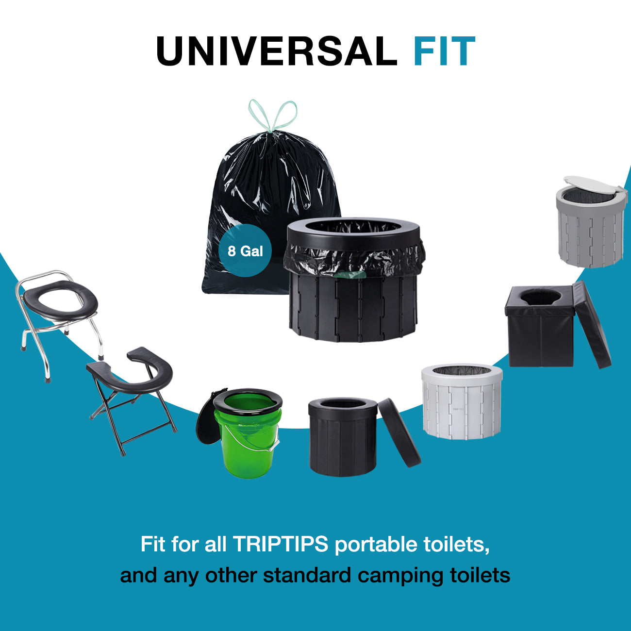 TRIPTIPS Portable Toilet Bags 20 Count Drawstring 8 Gallon Camping Toilet Bags Leak-Proof Toilet Liners for Camping, Hiking, Traveling