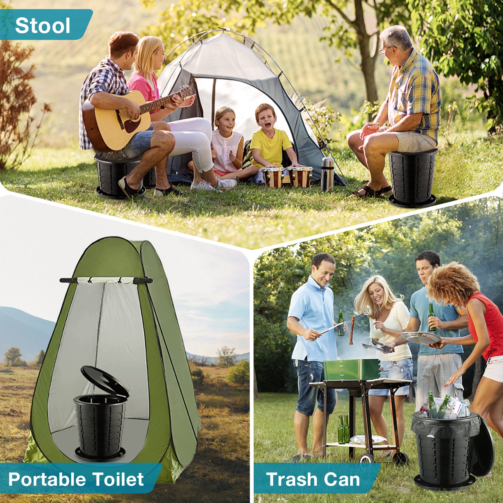 TRIPTIPS Upgrade Retractable Portable Toilet Adjustable Height Portable Potty for Adults Kids, Foldable Portable Toilet for Camping/Car, XL size