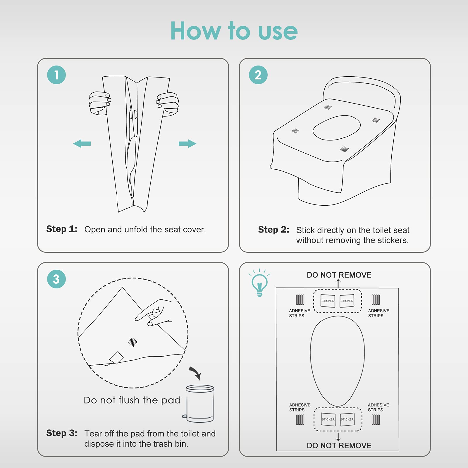 TRIPTIPS Toilet Seat Covers Disposable Travel Pack 60 count|Faster use-Sticker free|Waterproof|XL Disposable Toilet Seat Cover