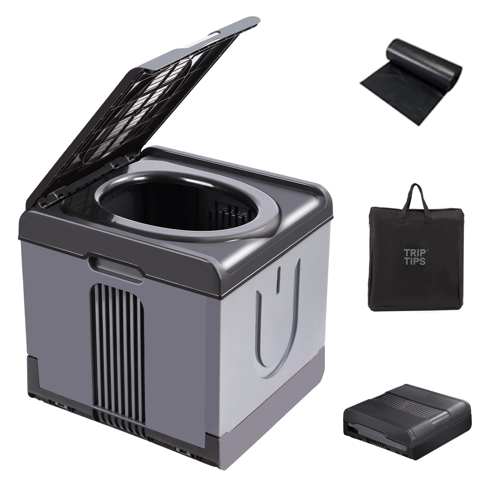 TRIPTIPS Updated Portable Potty for Camping Extra Large Folding Camping Toilet Portable Toilet for Adults Car Toilet Camp Toilet Outdoor Toilet for Boat/Hiking/Long Trips/Beach