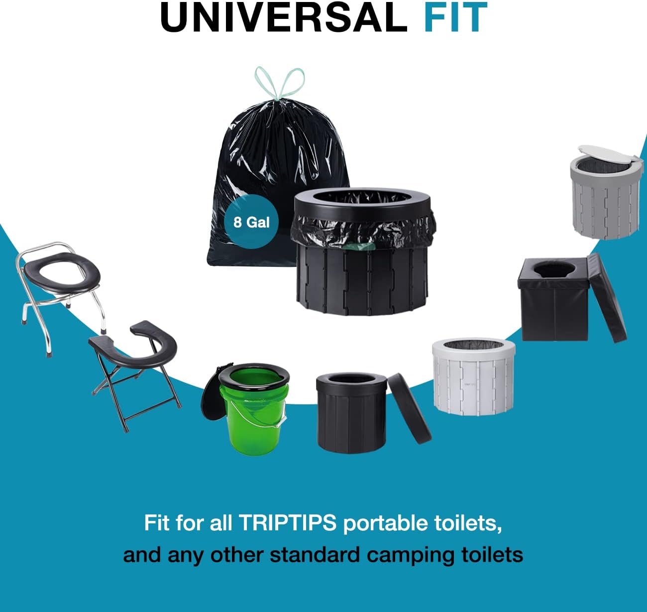 TRIPTIPS Portable Toilet Bags 40 Count Drawstring 8 Gallon Camping Toilet Bags Leak-Proof Toilet Liners for Camping, Hiking, Traveling