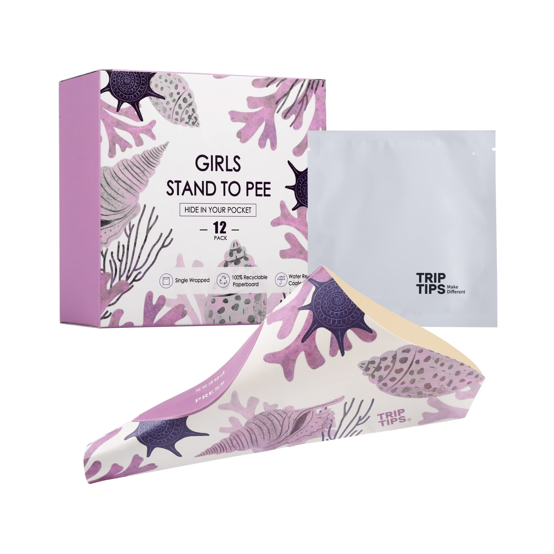 TRIPTIPS Female Urinal Disposable Female Urination Device Urinal for Women Foldable Pee Funnel for Women Waterproof Paper Stand and Pee Cup for Public Toilets, Traveling, Camping (Pack of 12)