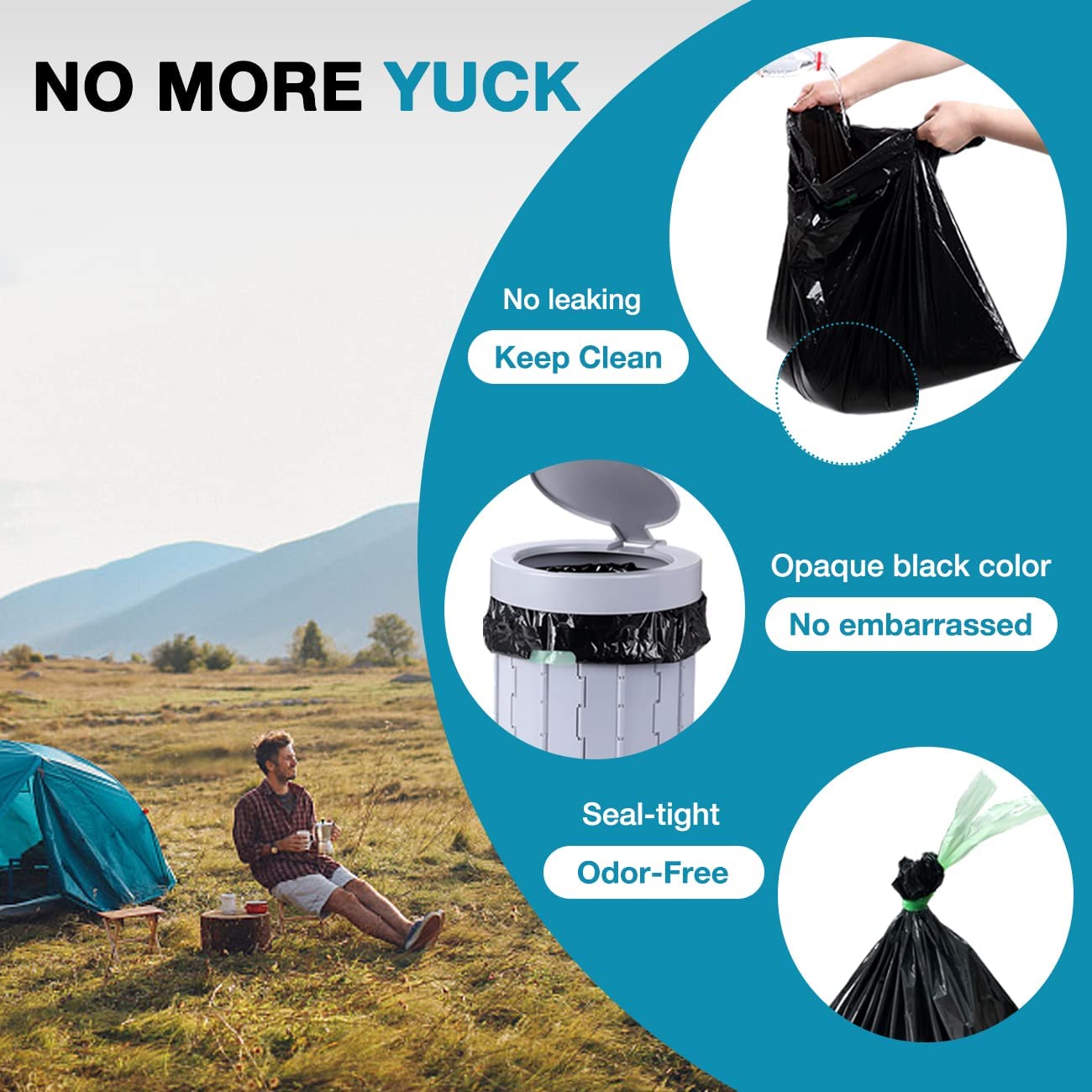 TRIPTIPS Portable Toilet Bags 40 Count Drawstring 8 Gallon Camping Toilet Bags Leak-Proof Toilet Liners for Camping, Hiking, Traveling
