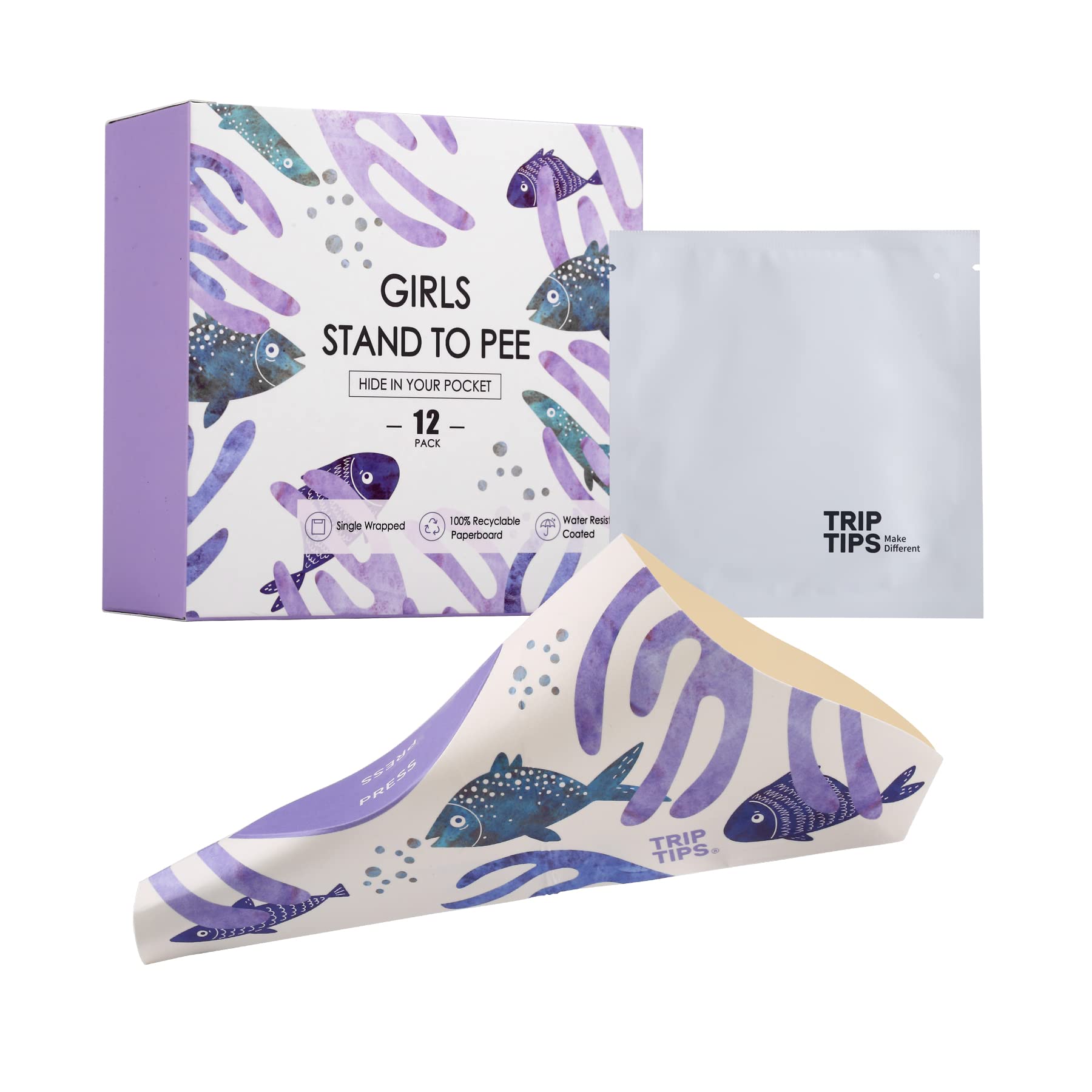 TRIPTIPS Female Urinal Disposable Female Urination Device Urinal for Women Foldable Pee Funnel for Women Waterproof Paper Stand and Pee Cup for Public Toilets, Traveling, Camping (Pack of 12)