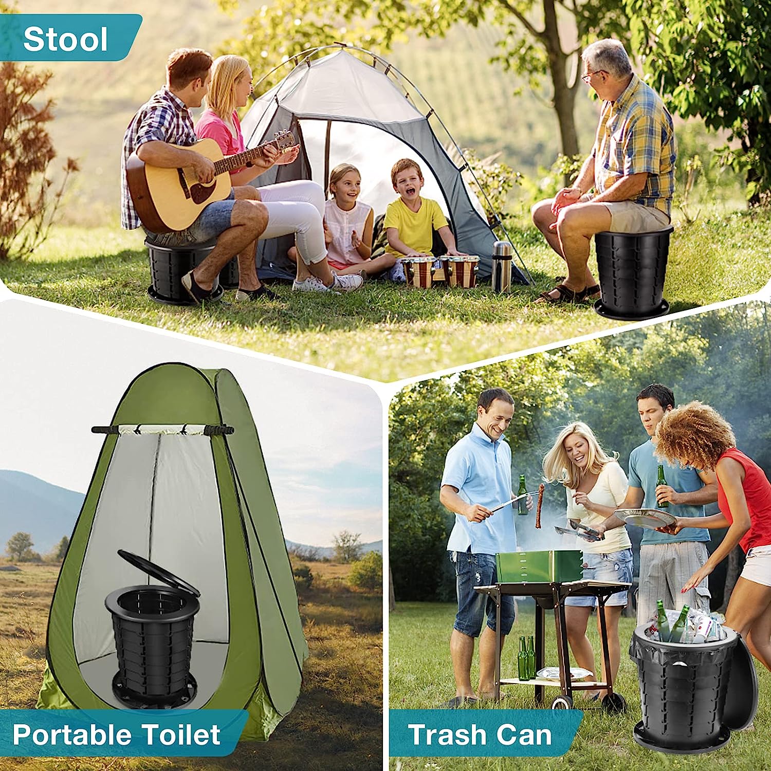 TRIPTIPS Upgrade Retractable Portable Toilet Adjustable Height Portable Potty for Adults Kids, Foldable Portable Toilet for Camping/Car, XL size