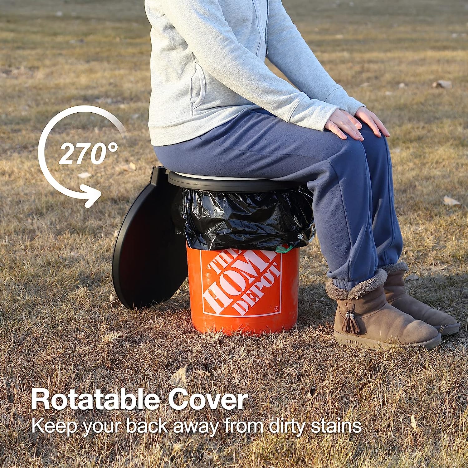 TRIPTIPS Bucket Toilet Seat with Soft Cushion, 5 Gallon Bucket Toilet Seat with 270°Rotatable Lid,XL Portable Toilet Seat for 5 Gal Bucket,Luggable Loo Camping Toilet Seat for Adults and Kids