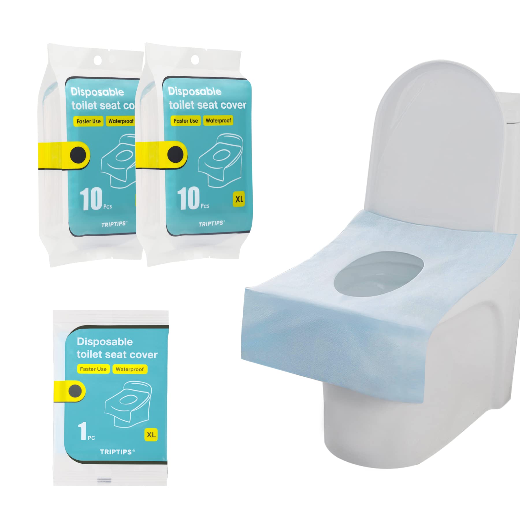 TRIPTIPS Toilet Seat Covers Disposable Travel Pack 20 count|Faster use-Sticker free|Waterproof|XL Disposable Toilet Seat Cover