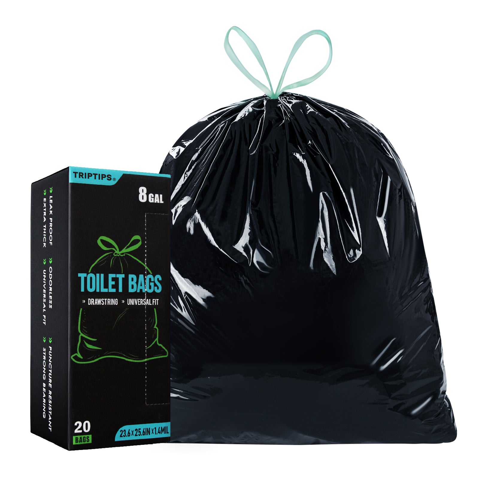 TRIPTIPS Portable Toilet Bags 20 Count Drawstring 8 Gallon Camping Toilet Bags Leak-Proof Toilet Liners for Camping, Hiking, Traveling