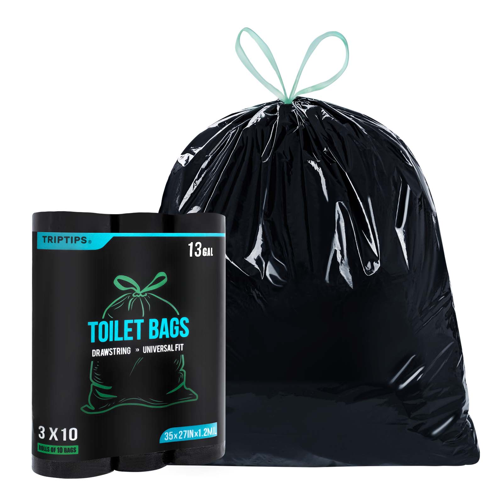 TRIPTIPS Portable Toilet Bags Drawstring 13 Gallon Camping Toilet Bags Toilet Waste Bags Leak-Proof Toilet Liners, Trash Bags for Camping, Hiking, Traveling