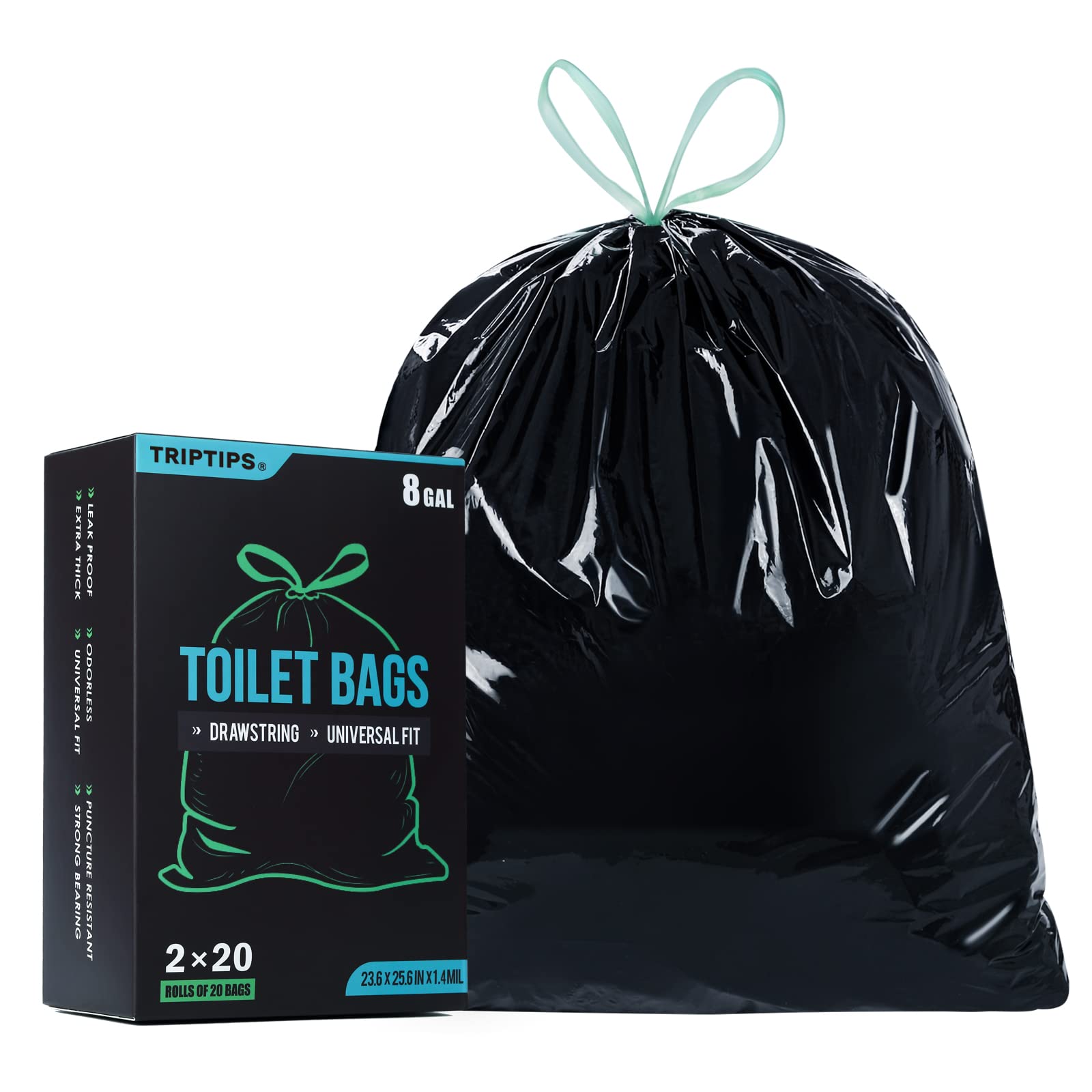 TRIPTIPS Portable Toilet Bags 40 Count Drawstring 8 Gallon Camping Toilet Bags Leak-Proof Toilet Liners for Camping, Hiking, Traveling