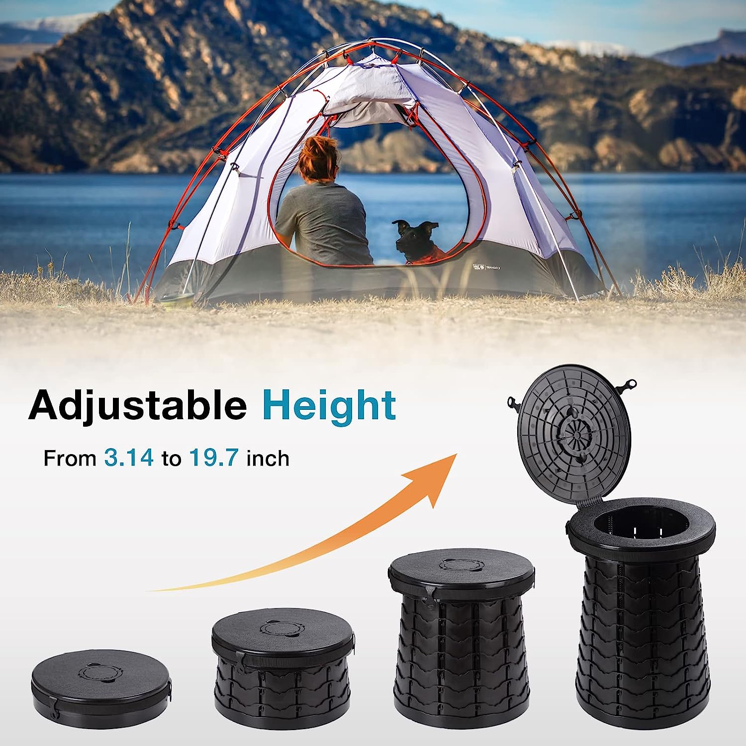 TRIPTIPS Upgrade XXL Retractable Portable Toilet for Camping Height Adjustable Travel Toilet Camping Toilet Portable Toilet for Adults, Kids