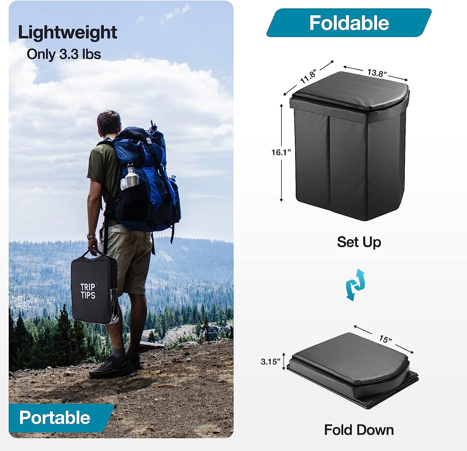 TRIPTIPS Upgrade XL Portable Toilet for Camping Camping Toilets Tall Portable Toilet for Adults and Kids Folding Toilet for Car/Boat/Hiking