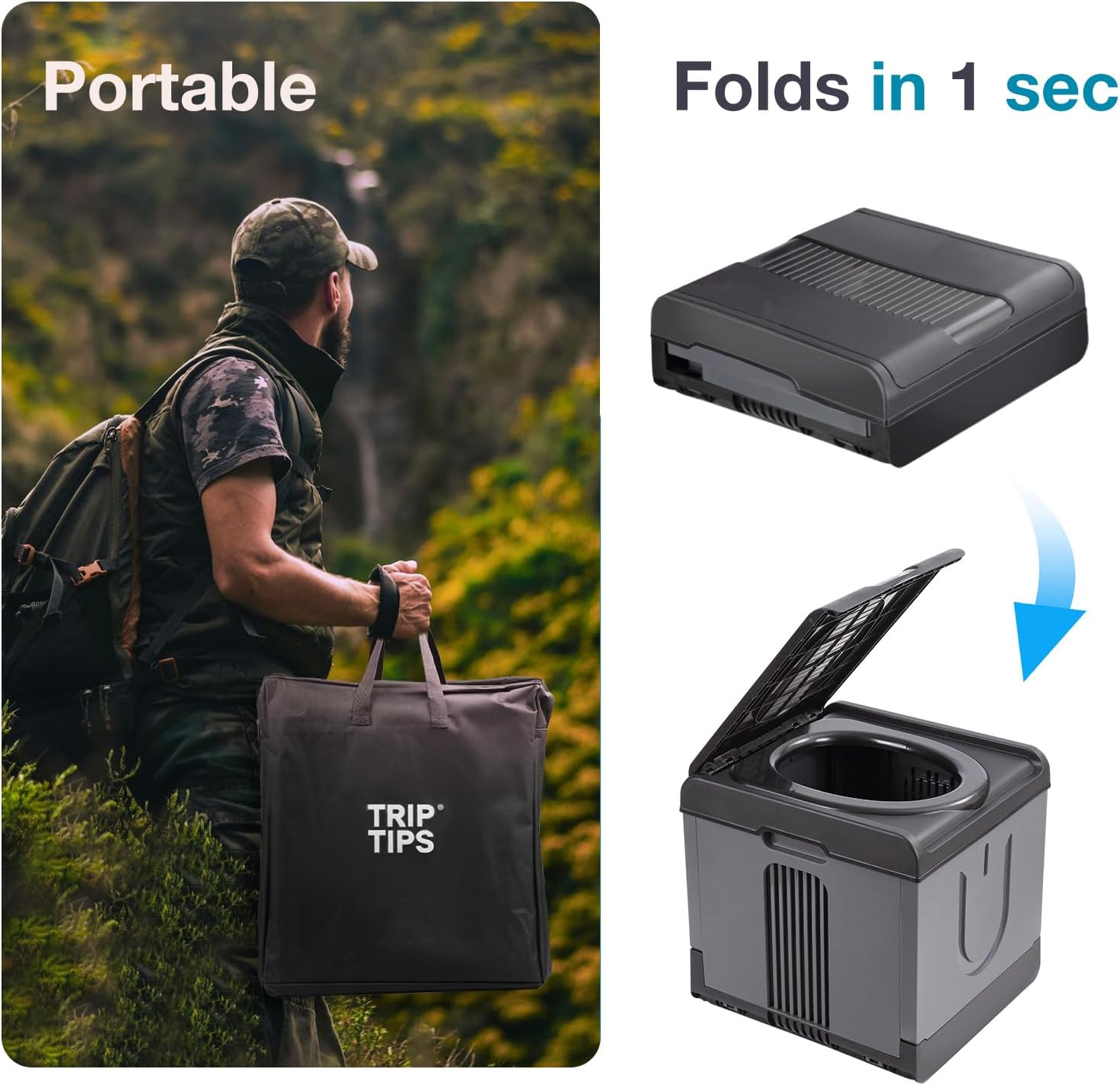 TRIPTIPS Updated Portable Potty for Camping Extra Large Folding Camping Toilet Portable Toilet for Adults Car Toilet Camp Toilet Outdoor Toilet for Boat/Hiking/Long Trips/Beach