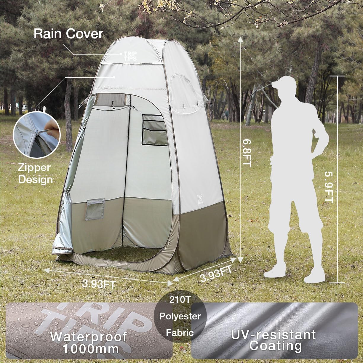 TRIPTIPS Pop Up Shower Tent with Floor Changing Tent with Mesh Window 6.9 FT Privacy Tent for Portable Toilet Outdoor Portable Dressing Room, Removable Rain Cover/UPF 50+ (Green)