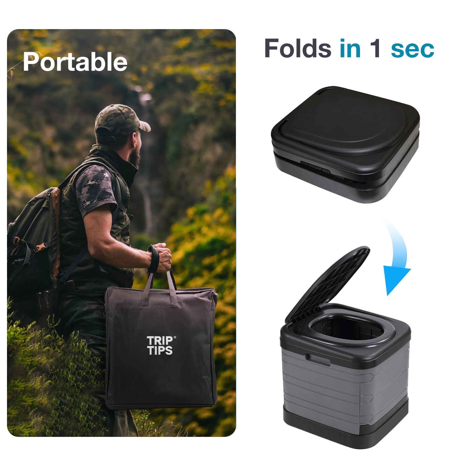 TRIPTIPS Updated Portable Potty for Camping Extra Large Folding Camping Toilet Portable Toilet for Adults Car Toilet Camp Toilet Outdoor Toilet for